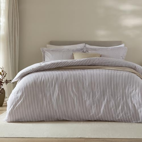 Yard Hebden 100% Cotton Stripe Duvet Cover Set (Mauve, King) | Reversible Stripe Design Soft Breathable Comfort Bedding
