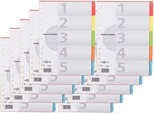 10er Pack Pagna 32000-20 Register 5-teilig, 5-farbig mit Deckblatt A4