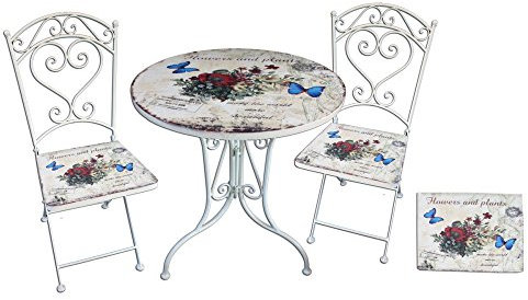 Garden Pleasure 3tlg. Landhaus Bistro Set Balkon Terrasse Metall antik Shabby weiß Sitzgruppe
