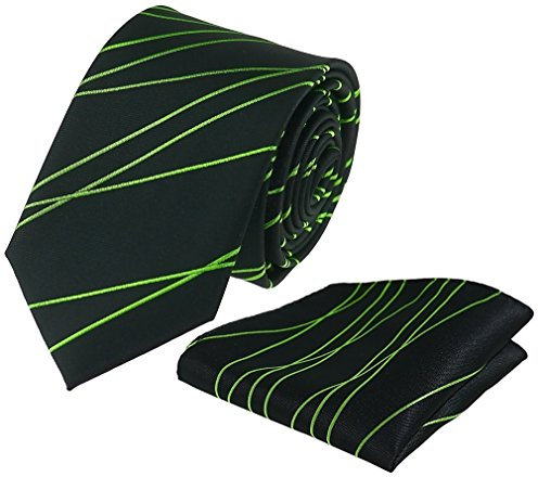 Louis Binder de Luxe Krawatte mit Einstecktuch 2er Set Schlips Tie Necktie 413 schwarz grün