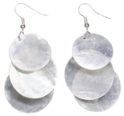 Miniblings Perlmutt Ohrringe Perlmuttscheiben Hippie Boho weiß - Handmade Modeschmuck I Ohrhänger Ohrschmuck versilbert