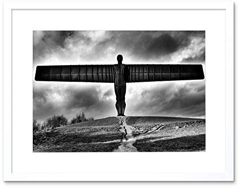 Angel Of The North Black And White Art Print White Framed Poster Wall Decor 12x16 inch Wand Deko