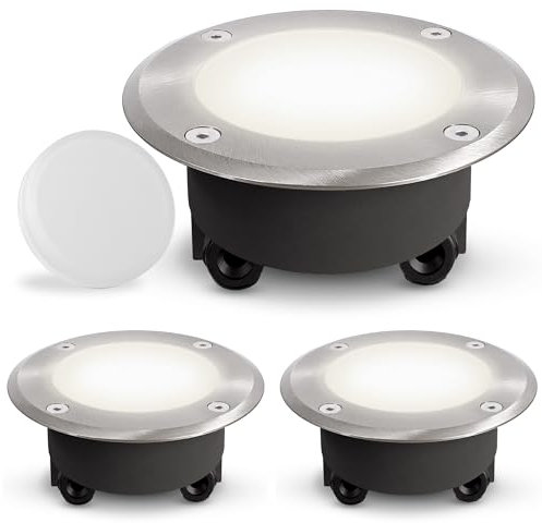 SSC-LUXon 3er Set flacher LED Bodeneinbaustrahler VISKOS für Außen IP67 - inkl. 3x GX53 LED 3W neutralweiß 230V - durchschleifbar