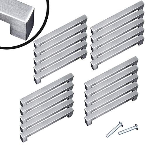 Stahlia Möbelgriffe Edelstahl 128mm Lochabstand (20 Stück) Schubladengriffe Schrankgriffe Küchengriffe Griffe Profil: 15x15mm Türgriffe Küche Edelstahlgriff gebürstet eckig