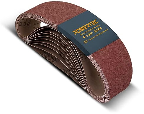 POWERTEC 4 x 24 Inch Sanding Belts, 2 Each of 60 80 120 180 240 400 Grits, 12PK, Aluminum Oxide Belt Sander Sanding Belt Assortment, Sandpaper for Makita Belt Sander (110002)