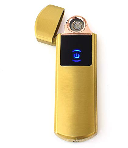 Personalised Touch to Ignite USB Windproof Flameless Rechargeable Lighter - Electric No Fuel Cigarette Lighter - Men's Women's Gift Engraved Free (Gold)