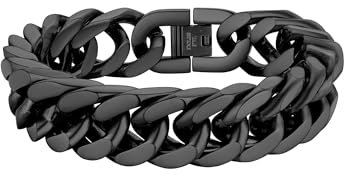 PROSTEEL Herren 23cm Armband 17mm breit schwarz Panzerkette Armband Edelstahl schwer Glieder Link Kettenarmband Männer Jungen Armkette Armreif Modeschmuck Accessoire für Hip Hop Rapper Rocker