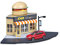 Bburago City Fast Food Set: Spielzeuggebäude, inklusive Zubehör und 1 Spielzeugauto (18-31504)