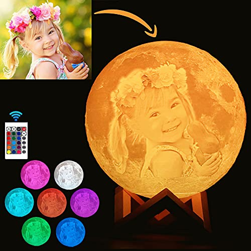 Anlewo Custom Photo Moon Lamp Personalised Stand,Custom Moon Light with 3D Photo and Text,16 Colors,USB Charging ​Touch Moon Night Light,Birthday,Thanksgiving,Christmas 7 in (18cm)