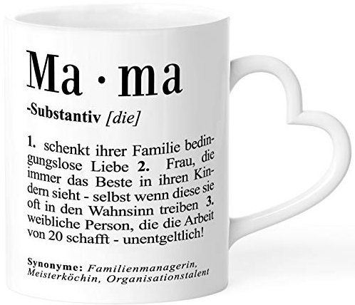 SpecialMe® Tasse mit Herz-Henkel Mama Definition Dictionary Wörterbuch Geschenk für Mama Muttertagsgeschenk Mama weiß Herz-Tasse