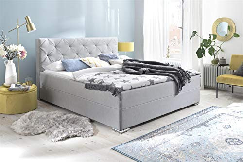 möbelando Polsterbett Chicago hellgrau 180x200 cm Designerbett Bett Gästebett Doppelbett Bettgestell