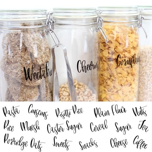 BS 5 x Custom Personalised Home Organisation Name Labels Stickers | PANTRY JARS | STORAGE BINS | BOTTLES | CONTAINERS | BOXES | Custom Edit | Hinch | Many Sizes | 24 Colours | Upto 14 characters