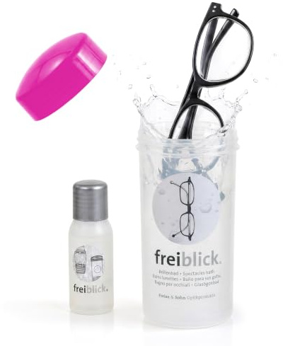 freiblick Brillenbad Set – Schüttelbad zur gründlichen Brillenreinigung (Pink, Klein)