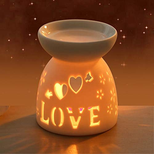 Nacht Duft Lampe Keramik Essenz Ölbrenner, Ofen Kerze Weihrauch Aromatherapie Herd Öl Diffusor Teelichthalter Kerzenhalter für Desktop-Dekor(Liebe)