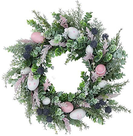 Babody 50CM Easter Wreath, Seasonal Wreath with Multi Colored Pastel Eggs, Farmhouse Wreath for Front Door Wall Decor Spring Summer Festival Ornaments