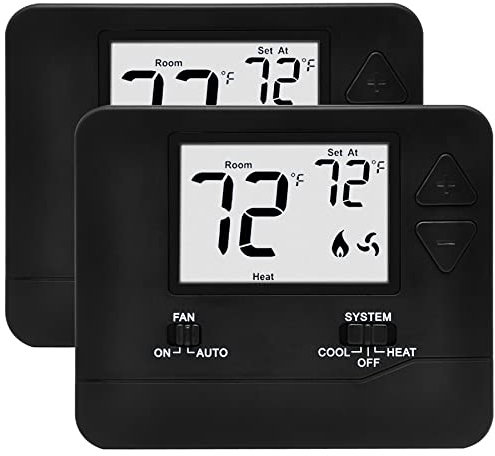 2 Pack - ELECTECK Digital Thermostat with Large LCD Display, Non-Programmable, Compatible with Single Stage Electrical and Gas/Oil System, Up to 1 Heat/1 Cool, Black