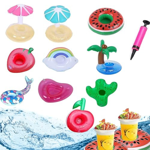 10 Pezzi Portabicchieri Gonfiabili, Portabicchieri Gonfiabili per Piscina, Con pompa Portabevande Gonfiabili Set, per Feste in Spiaggia, Feste in Piscina