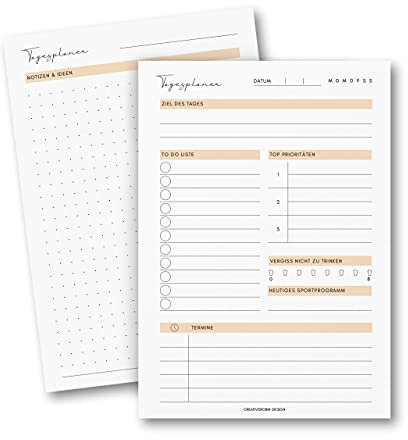 To Do Liste & Tagesplaner Block A5 | Vor- und Rückseite | 50 Blatt