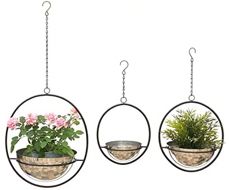DanDiBo Blumenampel Innen Metall Wand Hängepflanzen 96087 3er Set mit Topf Silber Pflanzenhänger Blumenhänger Topfhänger Blumen Blumentopfhänger Hängetopf