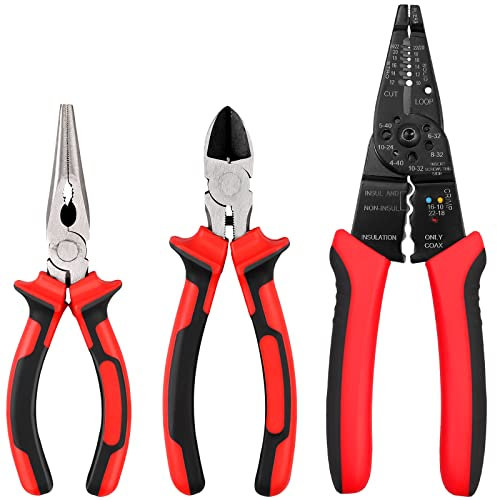 XUNTOP Zangen Set 3 teilig Kombizange mit 200 mm Abisolierzange, 160 mm Spitzzange und Seitenschneider, Zangen Satz für professionelle Handwerker Heimwerker