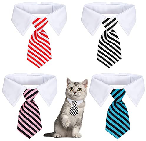 4 Stück Haustier Krawatte Einstellbare Haustiere Hund Katze Krawatte Formelle Haustier Krawatte Streifen Mode Halsband Kostüm Krawatte Kragen für Kleine Hunde und Katzen (4 Farben, S)