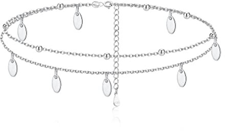 Finrezio Bracelet de Cheville en Argent Sterling 925 Pour Femme Bracelet de Cheville à Double Couche Papillon étoile Perle étoile De mer Serpent Chaîne de Cheville Bijoux Réglables
