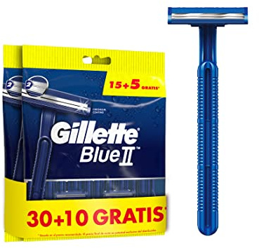 Gillette Blue II Máquinilla de Afeitar Desechable para Hombre, Pack de 40 | Cuchillas de Afeitar de Dos Hojas de Larga Duración, Cabezal Fijo, Banda Lubricante