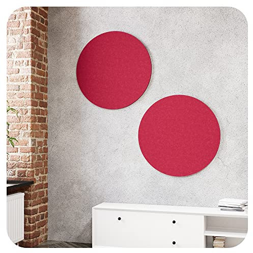 vilz 2 Stück Akustikpaneel Schallschutz Filz für Decke Wand Dart Dartscheibe Akustikbild aus recyceltem PET - Schallschluckplatten rund Ø 550x12 mm Farbe Rubinrot