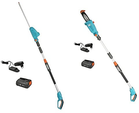 Gardena Akku-Teleskop-Heckenschere THS 42/18V P4A Ready-to-Use Set: Heckenschneider bis zu 3 m Reichweite(14732-20) & Akku-Teleskop-Hochentaster TCS 20/18V P4A Ready-to-Use Set (14770-20)