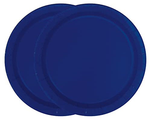 WedDecor Lot de 16 assiettes en carton jetables rondes solides de 23 cm, parfaites pour les pique-niques, barbecues, anniversaires, mariages et événements de Noël, bleu marine