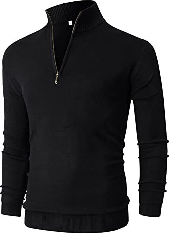 NITAGUT Maglione da uomo con cerniera 1/4 Top con collo a polo a maniche lunghe maglione a collo alto morbido pullover maglioni per uomo, Nero , M
