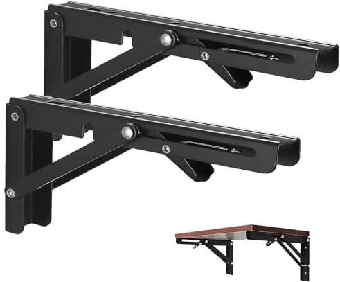 Vebetter 250mm Escuadras Abatibles, 2Pcs Bisagra Mesa Abatible Escuadras para Estanterias, Bisagras Mesa Plegable Inoxidable, Soporte Estantería Plegable, Pared Soporte de Estante, Carga Máxima: 60KG
