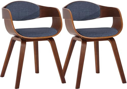 CLP Lot de 2 chaises ergonomiques Kingston, fauteuils Dossier Enveloppant, Structure Bois, Charge Max. 150 kg, Couleur:Noyer/Bleu, Couleur du Cadre:Noyer