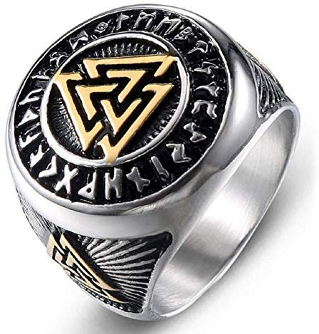 PikaLF Dreifacher Valknut Ring mit Runenkreissymbol, Odin Symbol Ringe für Männer, Warriors Ring, Celtic Trinity Knotenring, Amulettring, nordischer skandinavischer Schutzschmuck (19.8)
