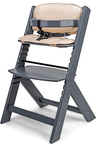 Osann Jill Kinderhochstuhl, Holzhochstuhl Grau inkl. Polsterset Creme