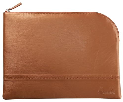 RHODIA 116718C - Faux Leather Zipped Pouch - Copper - Size L (21 x 28 cm) - Genuine stitching - Orange Fabric Inside - Documents, Small Supplies storage