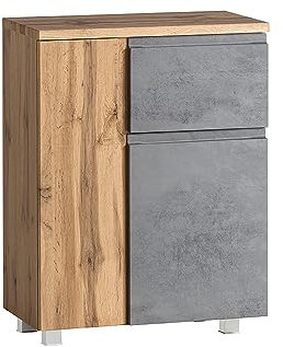Lomadox Badezimmer Unterschrank 65cm in Wotan Eiche Nb. mit Beton Optik, B/H/T ca. 65/79/35 cm