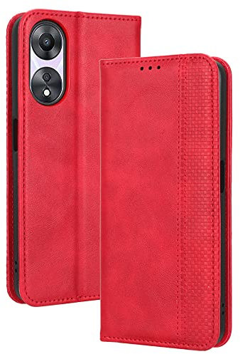 RonRun OPPO A78 5G Case, PU Leather Folio Mobile Phone Case with Silicone Shockproof Protective Cover and Credit Card Slots and Flip Stand Compatible for OPPO A78 5G, red