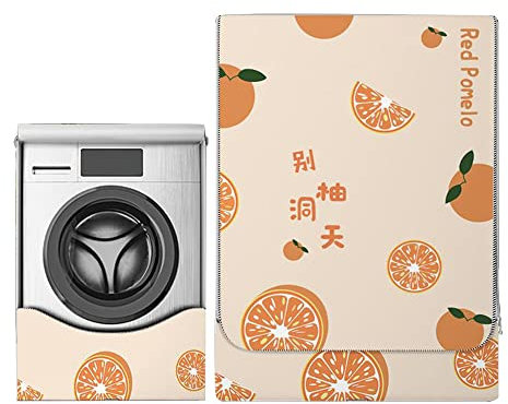 Odot Funda Lavadora Exterior Impermeable, Universal Cubierta para Lavadora y Secadora Carga Frontal, Funda de Protección Solar Antipolvo con Cremallera (M-Capacidad 8~10kg,Pomelo)