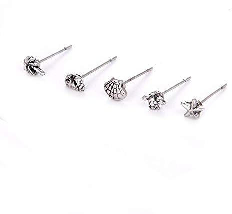 Premium Qualität Mini Ohrringe Ohrstecker Ohrring Mini Ohrringe Seestern Schildkröte Kokosnuss Krabben Muschel Ohrringe Niedliche Ohrstecker Schmuckzubehör, Silber Deft verarbeitet