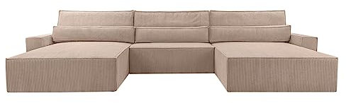 mb-moebel Wohnlandschaft aus Cordstoff Ecksofa U-Form Cord mit Schlaffunktion Eckcouch mit Bettkasten Sofa Couch Polsterecke U-Sofa - 410x85x200cm - Denver U - Poso 02 Dunkelbeige