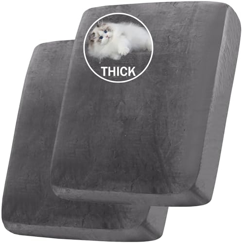 BXFUL Samt Sofa Sitzkissenbezug, Stretch Sofakissen-Schonbezüge, Couchkissenüberzüge, Ersatz für Einzelkissen, mit Gummibänder (2PC Großer 1-Sitzer,Grau)