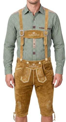 STEIGENHÖFER Lederhose Herren Tracht Kniebund - Reinhold - Trachtenhose mit Trägern - 100% Rindsleder - Traditionelle Echtlederhose - Ideal für Dein Oktoberfest Herren Outfit
