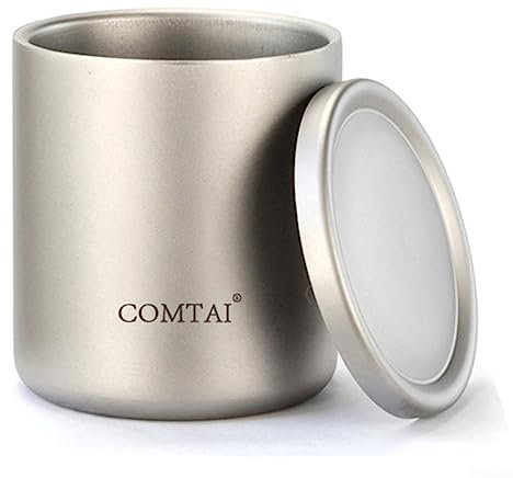 DAZZLEEX Tasse de légère en Titane, Tasse à Eau isolée en Titane avec Couvercle pour Le Camping, 350 ML sans poignées