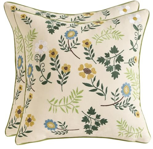 Tosleo Kissenbezüge Bestickte Dekorative Wurfkissenbezüge 40 x 40 cm Stickerei Gebrochene Blumen für Gartenlounge Sofa Dekokissen Wohnzimmer Schlafzimmer 2 Stück Set Kissenbezüge Blumenmuster