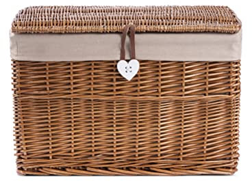 Wickerfield Large Home Storage Basket Trunk Chest Hamper with Lid and Cotton Liner (Small, Brown)