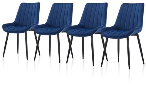 TUKAILAI Esszimmerstühle 4er Set aus Samt, Küchenstühle mit Rückenlehne,weichen Kissen,Metallbeine, Ergonomische Sessel, Moderne Stühle für Küche,Esszimmer,Wohnzimmer,Empfangsraum, Blau
