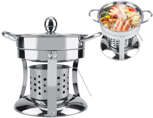 MOUMOUTEN Alkoholkocher Set, Edelstahl Herdbrenner Shabu Hot Pot Set, nicht magnetischer Alkoholkocher aus dickem Stahl für Shabu (Ohrofen in Stahlabdeckungsrohr) (19,3 cm)