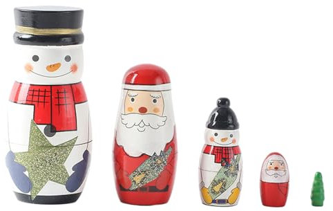 Veeteah Christmas Style Matryoshka - Set of 5 Wooden Matryoshka Toys Christmas Nesting Dolls - Home Decor Products for Dining Table, Bedside, Computer Table, Coffee Table