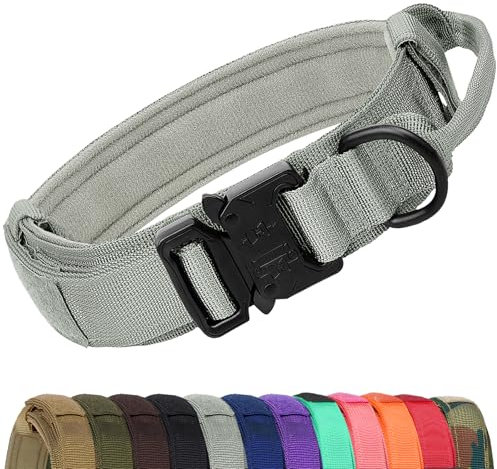 Joytale Taktisches Hundehalsband mit Griff Halsband Hund 3.8 cm Breit Hundehalsband für Große Hunde Verstellbar aus Nylon, Grau, L